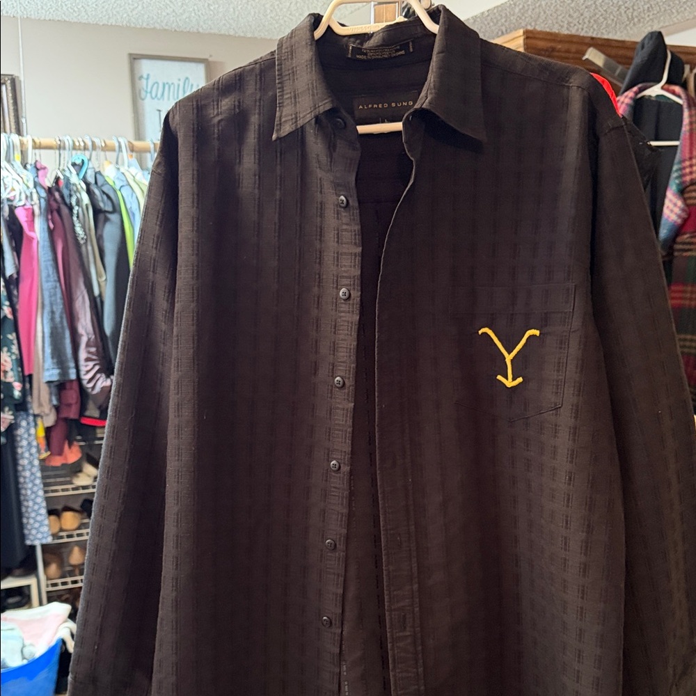 Alfred Sung Black Shirt with Yellow Accent